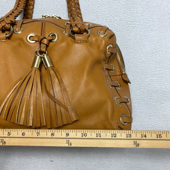 VINTAGE Michael Kors ASTOR BRAID Handbag Camel Leather Grommet Satchel Y2K - Picture 3 of 15